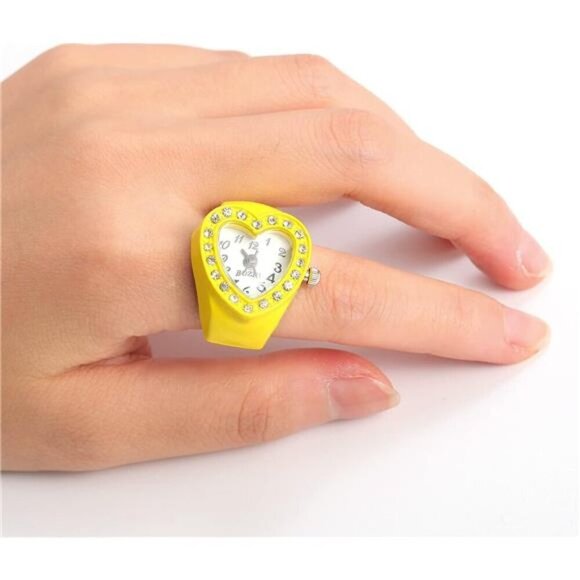 Yellow Heart-Shaped Crystal Watch Ring – Fun and Stylish Accessory - Picture 2 of 7